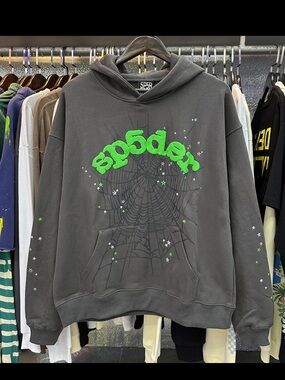 Gray Hoodie with Neon Green Logo - Streetwear Pullover